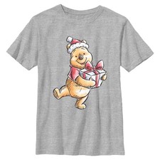 Boy's Winnie the Pooh Adorable Christmas Gift Sketch T-Shirt