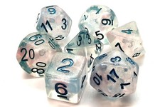 Old School 7 Piece DnD RPG Dice Set Luminous Blue Winter