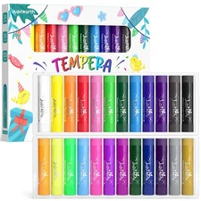 Paint Sticks for 24 Colors, Quick Drying, Smooth, Non-and Washable Tempera Pa...