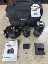Canon EOS Rebel T6 DSLR Kit 18-55mm + 75-300mm Lens Bag Charger 32GB Memory Mint