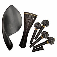 Carved Violin Accessories Ebony Engraved patterns Tailpiece+Chinrest+Pegs+Endpin