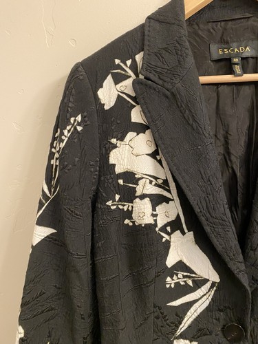 Escada Women’s Sz 40 (Medium) Black & White Leaf Print One-Button Jacket Blazer - Picture 10 of 16