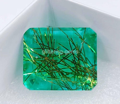 99 CT IGL Certified Bi Color Rutilated Quartz Emerald Cut Loose Gemstone 4OUF - Picture 8 of 8