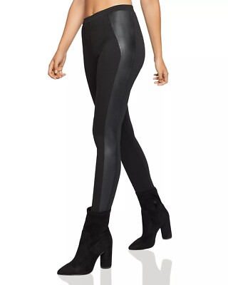 BCBGeneration Faux Leather Tuxedo Panels Pull On Stretch Black Pants Size XXS