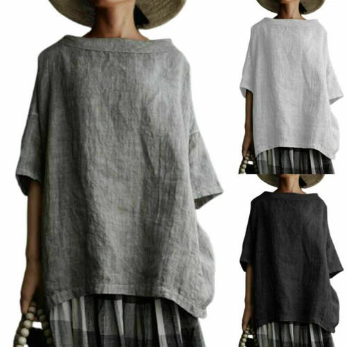 Übergröße Damen Kurzarm Kaftan Bluse Urlaub lose T-Shirts Tunika Tops Tee - Bild 1 von 45