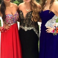 Red custom made Prom Dress, open back and sides Sz 4.