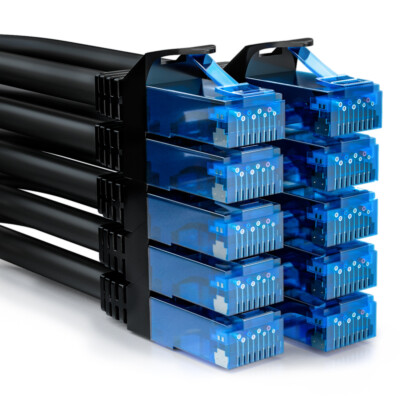 deleyCON 10x 0,5mCAT6 Patchkabel Netzwerkkabel Gigabit LAN DSL RJ45 Schwarz