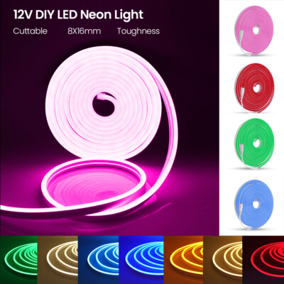 12V Neon LED Strip Streifen Schlauch diffus Lichtband Warmweiß Kaltweiß Blau Rot
