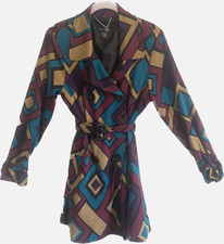 Mason Thomas Womens Medium Blazer Jacket Lined Belt Geometric Wearable Art