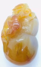 Antique Chinese Hand Carved Orange & White Agate Dragon Figurine