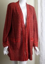 Exclusively Misook Sz 2x Red Gold Stylish Tweed Chainlink Blazer Jacket