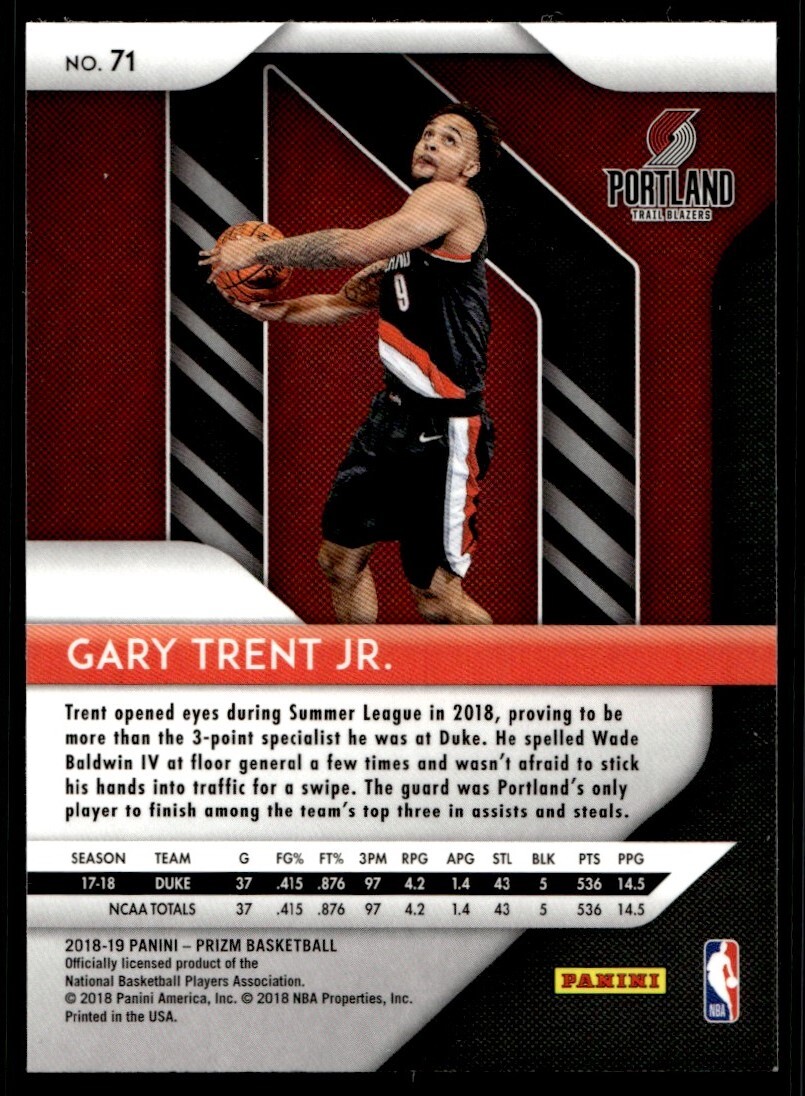 その他 Gary Trent Jr. RC auto NEXTDAY Gary Trent Jr 2018-19 Panini Prizm Rookie #71 Portland Trail