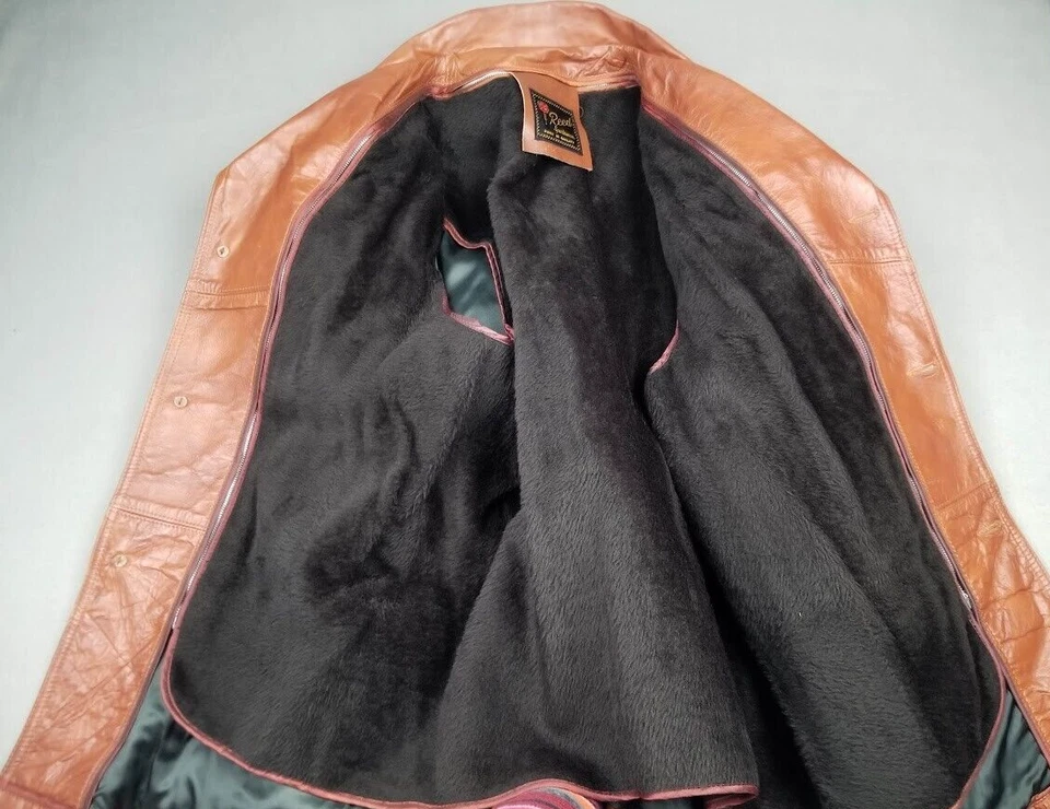 Chaqueta De Colección Reed Ropa Deportiva Para Hombre Marrón Carmelo 100% Cuero Abrigo 44 L Años 70 Abrigo Foto 2 de 4