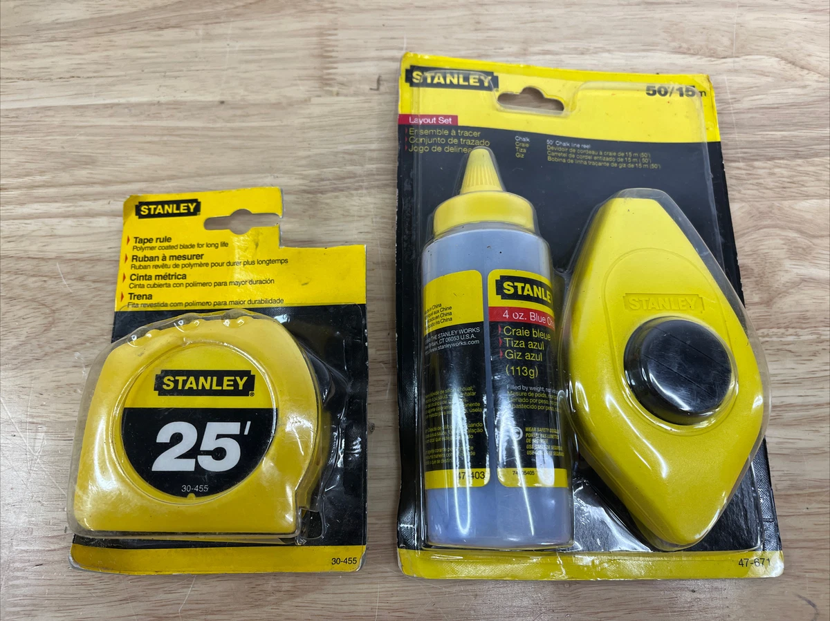 Stanley Layout Set 50’ Chalk Line And 25’ Tape Measure Bundle Lot Yellow