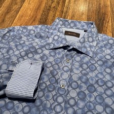 Sand Dress Shirt Size 42 Modern Fit Multicolor Abstract Spheres blue Print