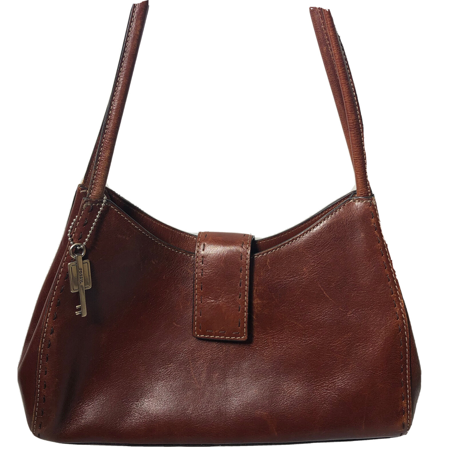 Fossil vintage brown leather key shoulder bag. Gem