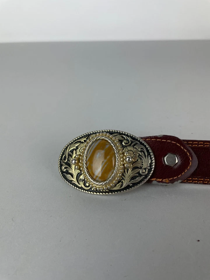 Hebilla de ágata Sunrise años 70 de colección + cinturón de cuero destruido 50 Foto 2 de 4