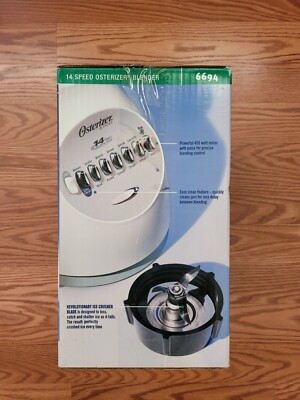 NEW Oster 14 Speed Osterizer Blender Glass Jar White 6694 450W Ice