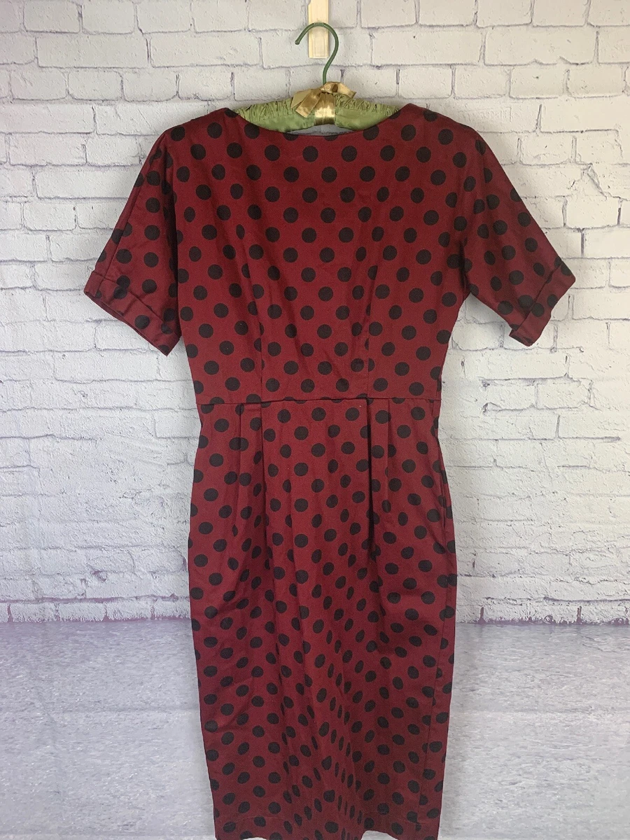 Asos Womens Dress Burgundy Polka Dots Sheath Fitted Womens US Size 6 UK 10