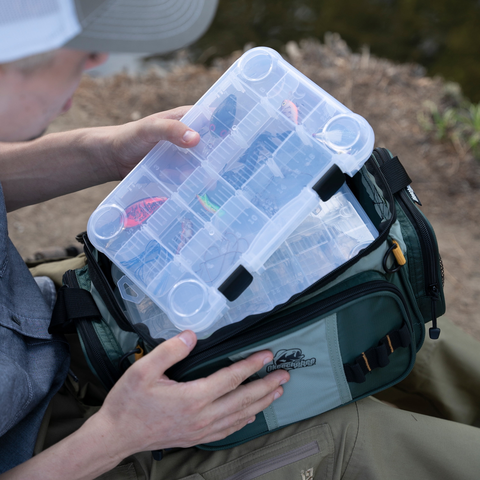 Small SoftSided Fishing Tackle Bag with 2 Medium Lure Boxes, Polyester