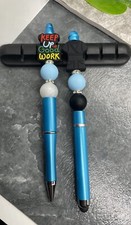 2 PC Handmade Silicone Bead Black Ink Pen  Stylus Set New Nurse Scrub B1580