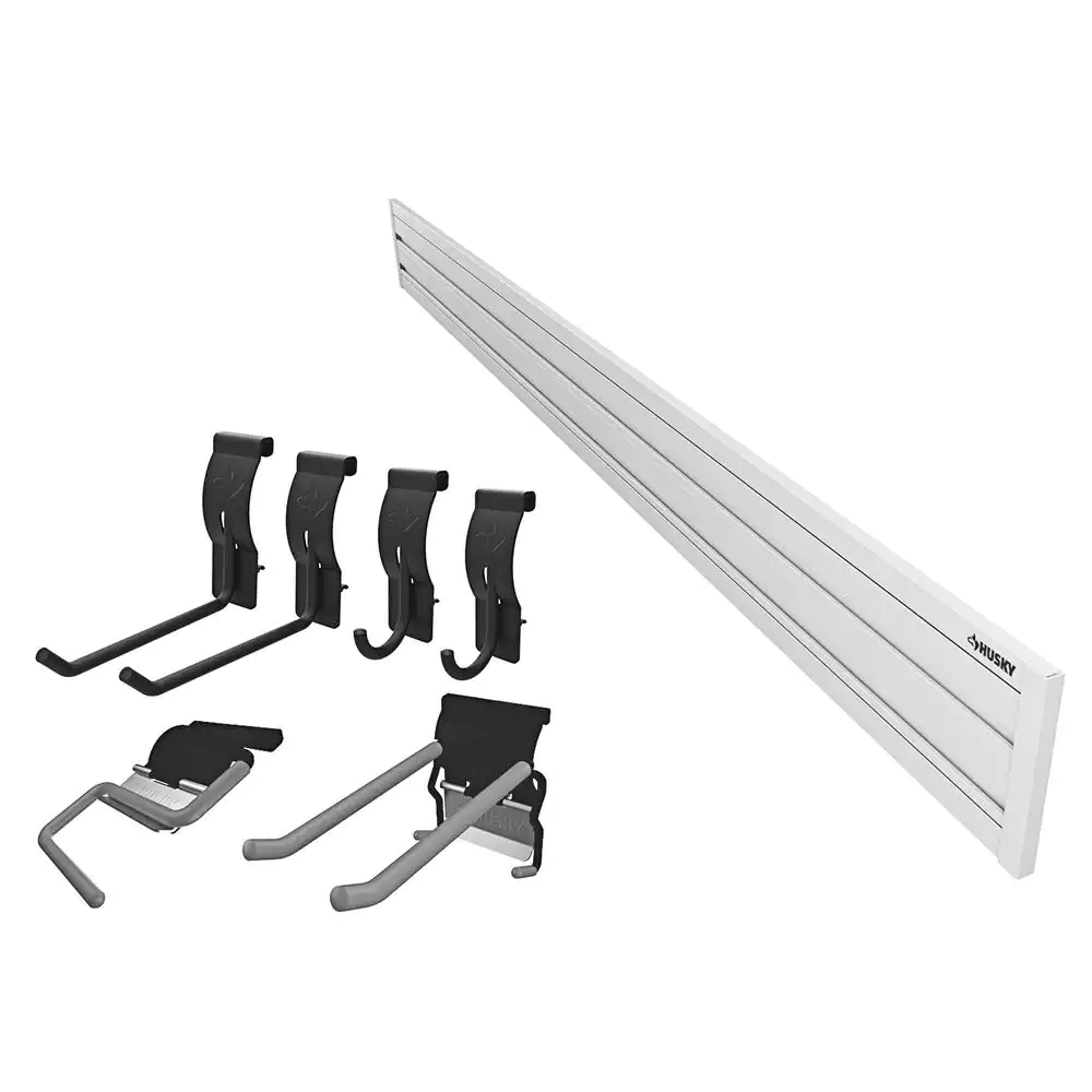Husky Garage Slat Wall Starter Kit Hooks PVC Industrial White