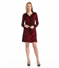 Karen Kane Jersey Shirt Dress XL Woman Red Black Chevron Belted Long Sleeve $148
