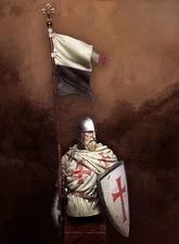 1/10 Scale Templar Knight Bust Figure with Flag and Shield Historical Miniature