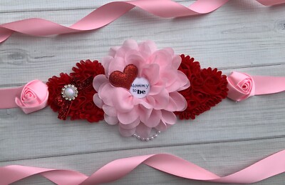 Red Pink Heart Valentines Day Maternity Sash Belt /Valentines Day
