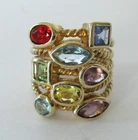 Vintage Sterling Silver Multi-Color Rhinestone Ring 925 Size 6 1/2