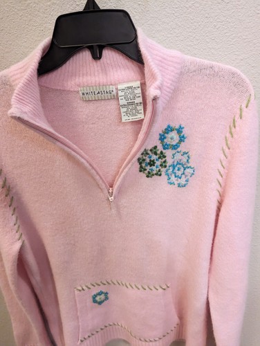 Vintage Y2K soft whimsical cottage Core Pink Embroidered Sweater Xl - Picture 5 of 6