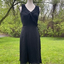 Y2K Vtg 2000s Silk Whimsigoth Feminine Polkadot Ruffle V-neck Wrap midi dress 2