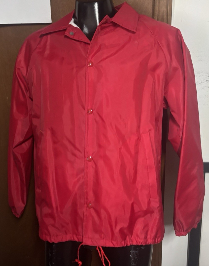 Retro Vtg Solid Red Lined Nylon Jacket Windbreake… - image 8