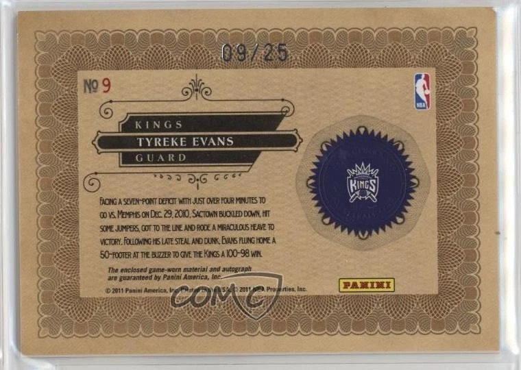 2010 Panini Gold Standard Nuggets Memorabilia Signatures /25 Tyreke Evans Auto - Image 2 of 2