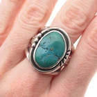 Old Pawn 925 Sterling Silver Vintage Kingman Turquoise Feather Ring Size 11.25