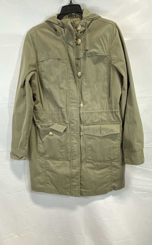 Eddie Bauer Women's Hooded Utility Field Jacket Olive Green Cotton Nylon Sz PM