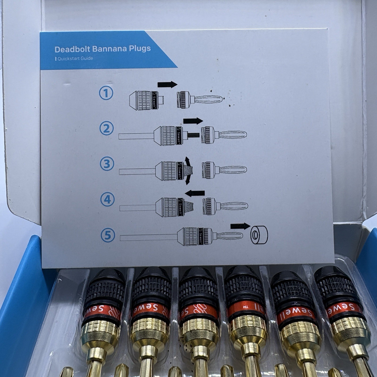 Sewell Direct SW-29863-6 Deadbolt 6-Pairs Banana Plugs,Gold Plated Speaker Plugs