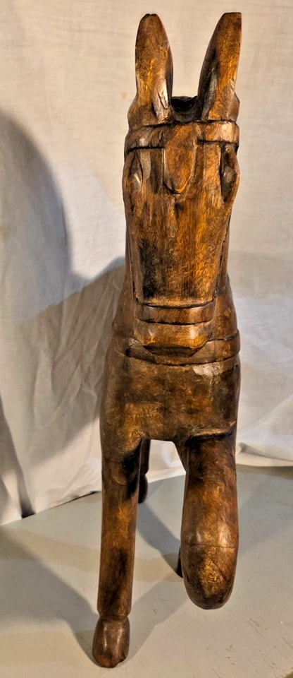 Extra Large Hand Carved Solid Wooden Prancing Horse Sculpture 24x26.5 x 5 inches - Image 4 of 4