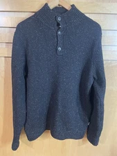 Patagonia Pullover Sweater Off Country Size M Black Wool Blend Buttons Mock Neck