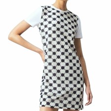Tory Burch White Navy Double T Mesh Knit Cotton Tshirt T Shirt Dress Medium