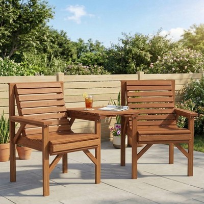 Outsunny Bistro-Set 3-teilig aus Holz Gartenmöbel Set mit Lamellendesign