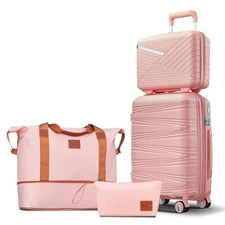 Carry On Luggage 20 Inch Expandable Suitcase with Spinner Wheel, 4 Piece Pink