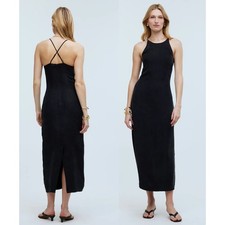 Madewell  NWT  Crisscross Midi Slip Dress in Cupro-Blend  True Black  Sz 2