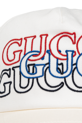 Authentic Men's Gucci White Embroidered Logo Baseball Hat Cap