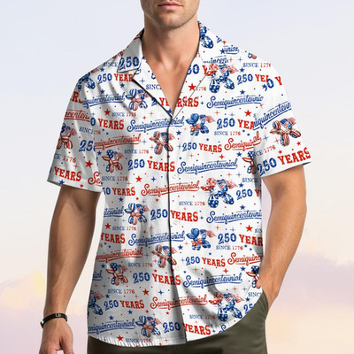 250 Years Since 1776 Dog Balloon Hawaiian Shirt USA Semiquincentennial Aloha Shi