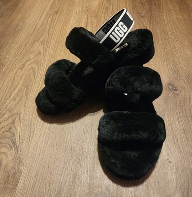 UGG Fluff Yeah Slippers Women's 10 Black Sherpa Fuzzy Slides Sandals Shoes Comfy