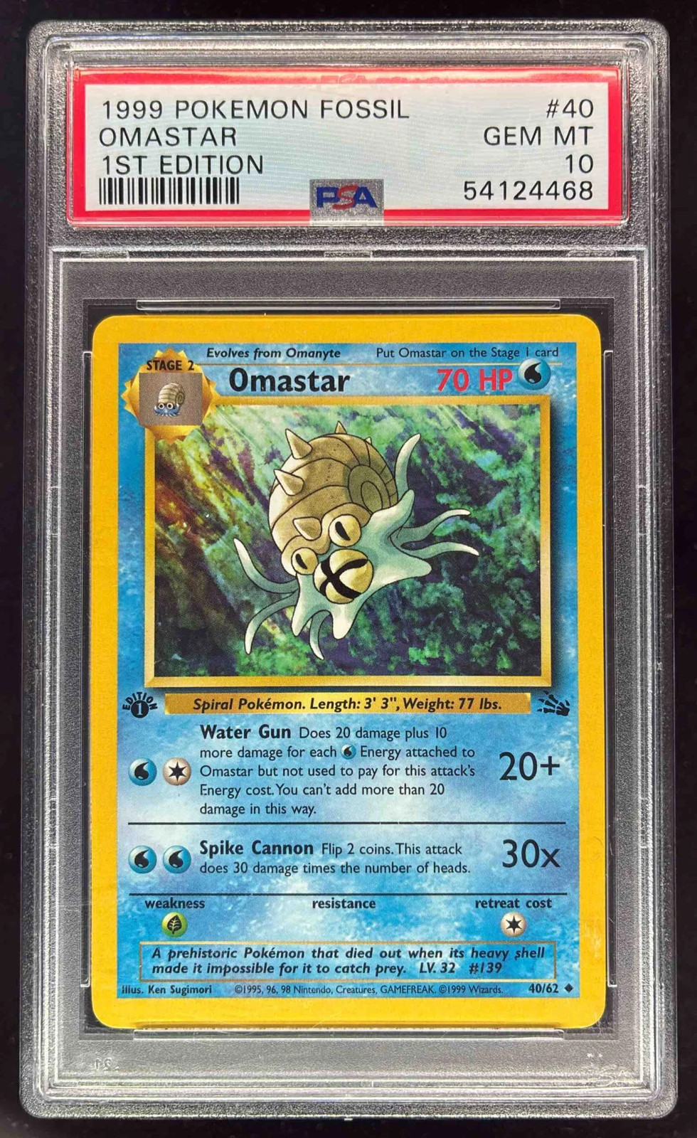 1999 Pokemon Fossil 1st Edition #40/62 Omastar PSA 10