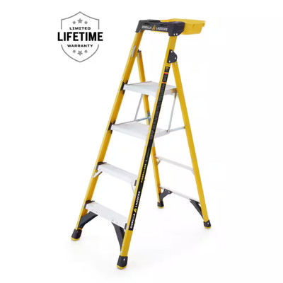 10 Ft. Reach, 5.5 Ft. Fiberglass Dual Platform Ladder, Removable Project Bucket,
