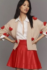 Anthropologie Maeve Susannah 3D Heart Cardigan Sweater One Size