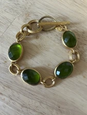 Julie Vos Barcelona 24k Gold Plated Bracelet with emerald green glass stones 
